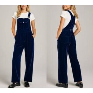 Vtg Moda Int'l Silk Blend Velvet Blue Purple Overall Jumpsuit Y2K Size Small